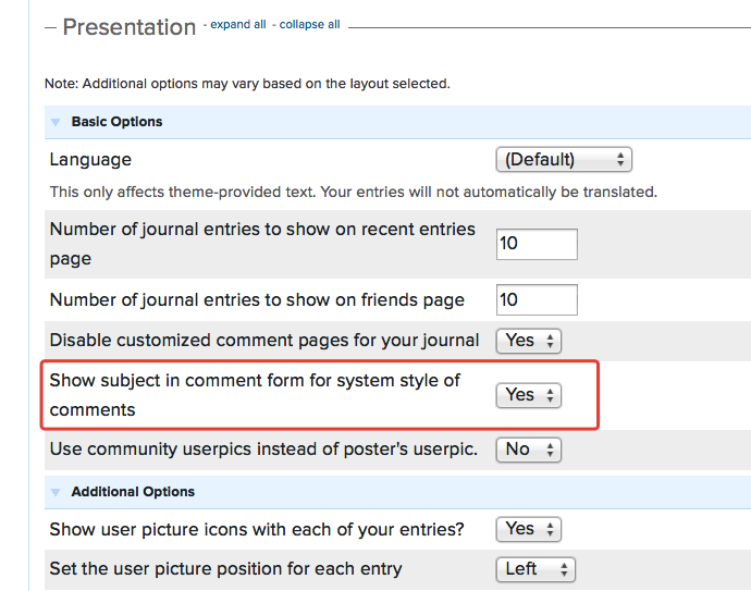 Show subject in comment form for system style of comments